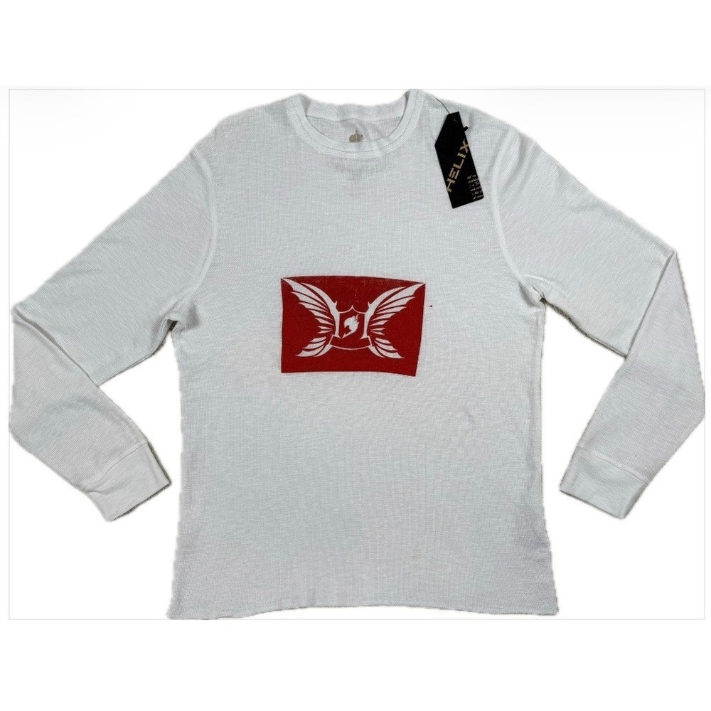 HELIX ANIME FAIRY TAIL Logo Men's XL Graphic Thermal White Knit Crew Neck #1567